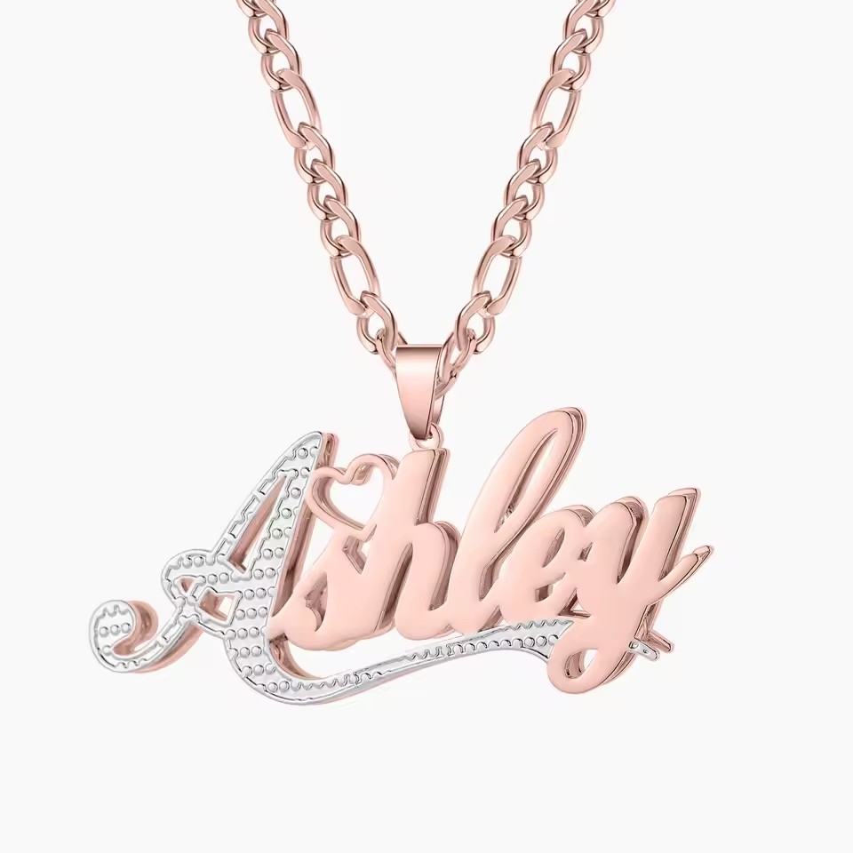 Layered Necklace Set - 18-каратное позолоченное имя, двухслойное ожерелье на